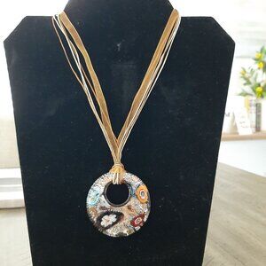 Handcrafted Funky Boho Retro Flower Pendant Art Glass Necklace Millefiori Design